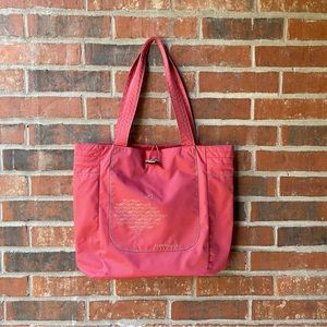 Merrell Red Pink Bird Tree Print Embroidered Tote Bag